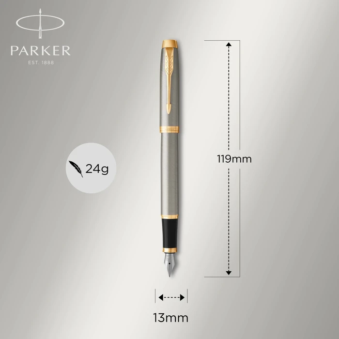 Parker IM brushed metal/gold trim, rechte Hand, fein, Geschenkbox