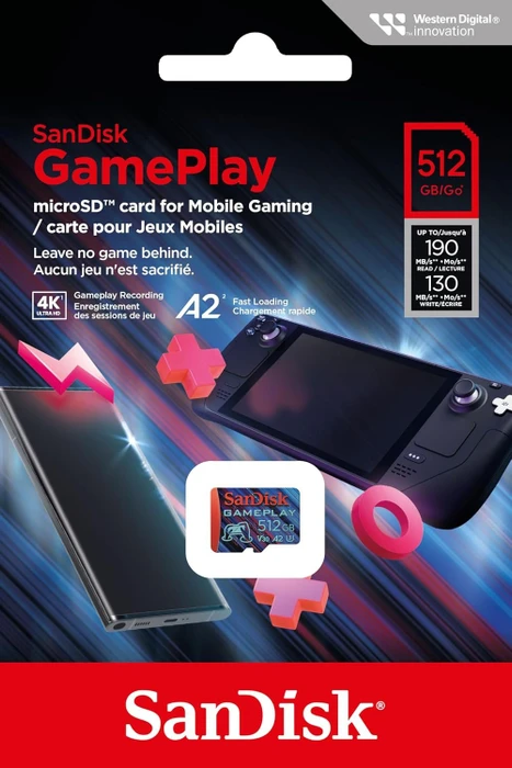 SanDisk Gameplay R190/W130 512GB, UHS-I U3, A2, Class 10