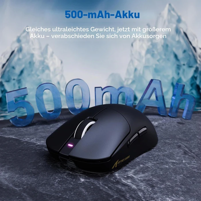 Attack Shark X8 Plus Tri-mode Wireless Gaming Mouse, schwarz, inkl. C06 Ultra LED Kabel, USB/Bluetooth