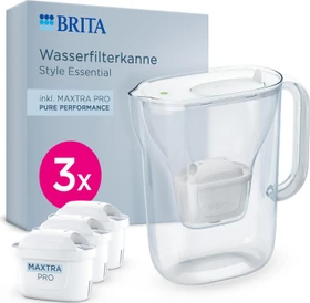 Brita Style Essential Tischwasserfilter inkl. 3 Kartuschen Pro weiß