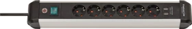 Brennenstuhl Premium-Alu-Line, 6-fach, 2x USB-A, 3m, silber/schwarz