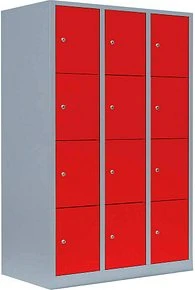 Lüllmann ClassiX XL Fächerschrank, 12 Fächer, grau/rot, Spind