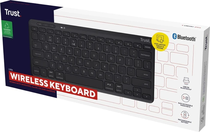Trust Lyra Compact Wireless Keyboard, schwarz, USB/Bluetooth, DE