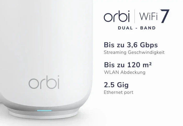 Netgear Orbi Wi-Fi 7, 370 Serie RBE370, Satellit, BE3600, weiß