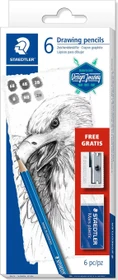 Staedtler Mars Lumograph 100 Bleistift sortiert, Radierer, Anspitzer, 8er-Set