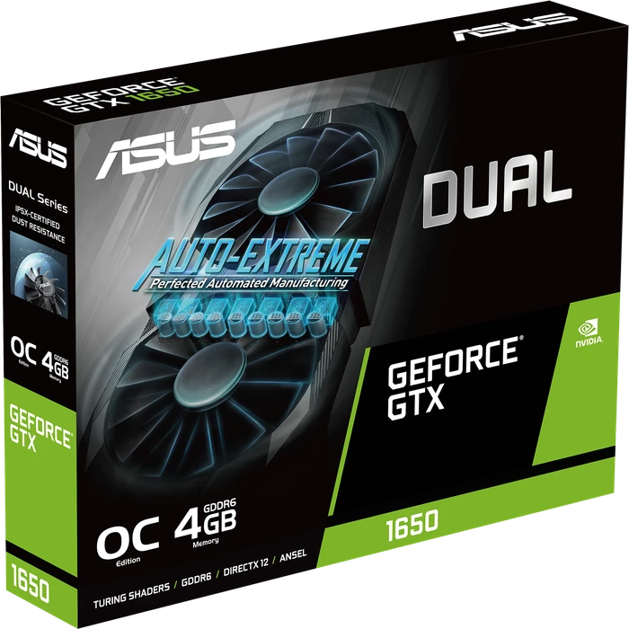 ASUS Dual GeForce GTX 1650 OC P, DUAL-GTX1650-O4GD6-P, 4GB GDDR6, DVI, HDMI, DP