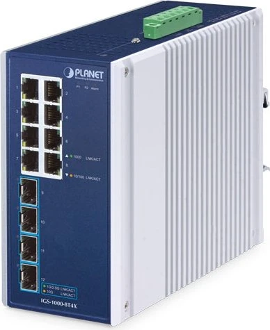 Planet IGS-1000 Industrial Railmount Gigabit Switch, 8x RJ-45, 4x SFP+
