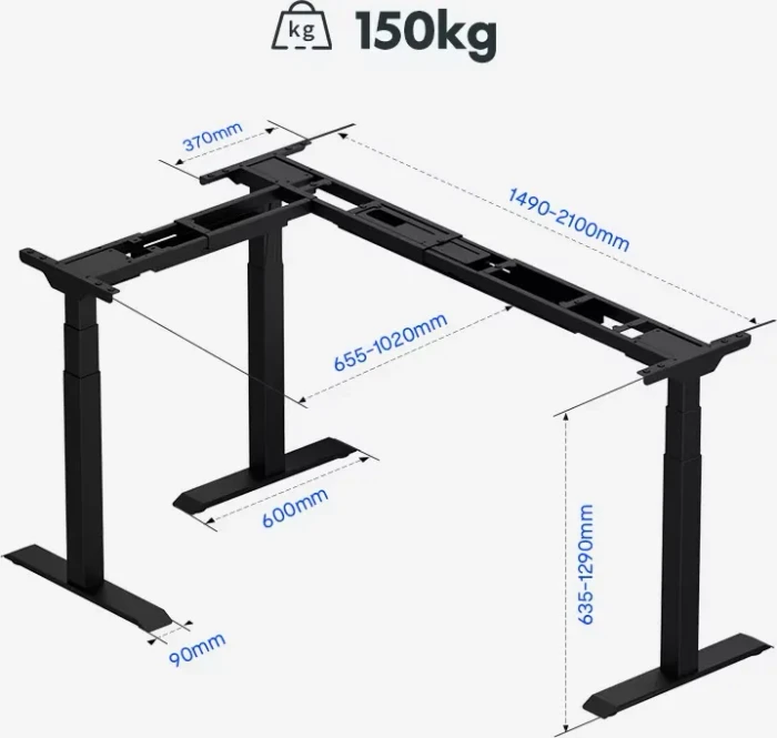 FlexiSpot E7L elektrisch höhenverstellbares Sitz-Steh-Eckschreibtischgestell schwarz