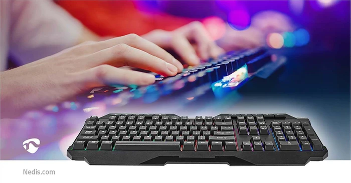 Nedis Gaming Tastatur, LEDs RGB, schwarz, USB, US