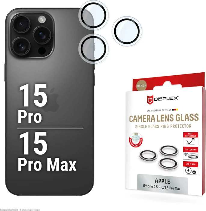 Displex Camera Lens Glass Single Ring für Apple iPhone 15 Pro/15 Pro Max