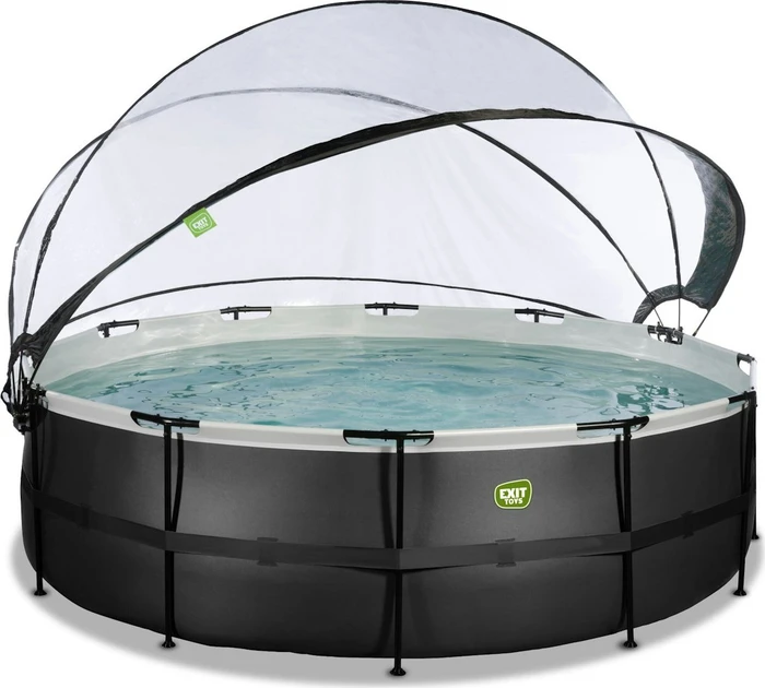 Exit Toys Black Leather Frame Pool mit Sandfilterpumpe, Abdeckung und Wärmepumpe rund 488x122cm