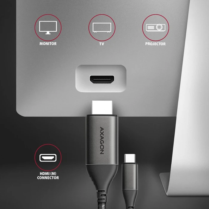 Axagon HDMI Adapterkabel, USB-C [Stecker] auf HDMI 2.1 [Stecker] 4K60Hz, Adapterkabel, 1.8m