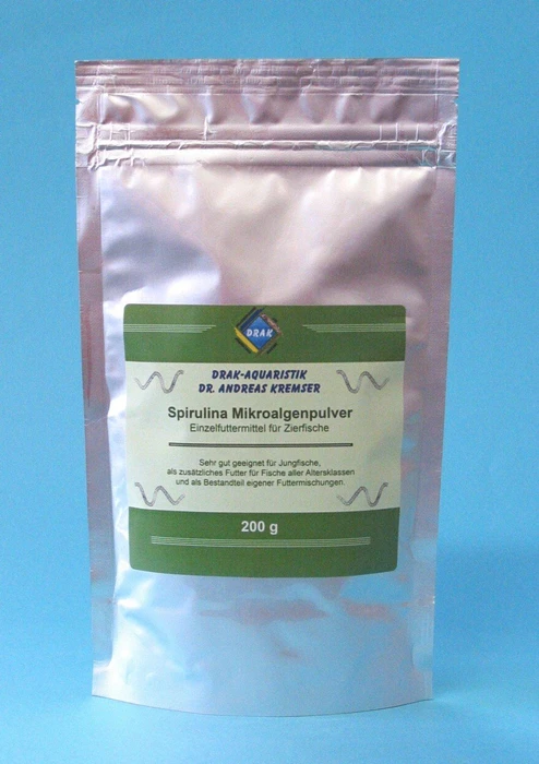 DRAK-Aquaristik Spirulina Mikroalgenpulver, Standbodenbeutel, 200g