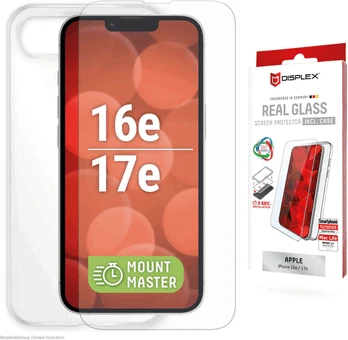 Displex Real Glass + Case mit Mount Master für Apple iPhone16e/17e