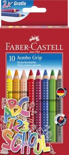 Faber-Castell Jumbo Grip mit grau Buntstift sortiert, 10er-Set