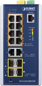 Planet IGS-5225 Industrial Railmount Gigabit Managed Switch, 10x RJ-45, 4x SFP, 240W PoE+ (IGS-5225-8P2T4S)