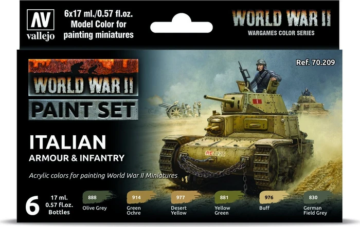 Vallejo Model Color World War II Wargames Color Series Italian Armour & Infantry Farbset, 6-tlg.