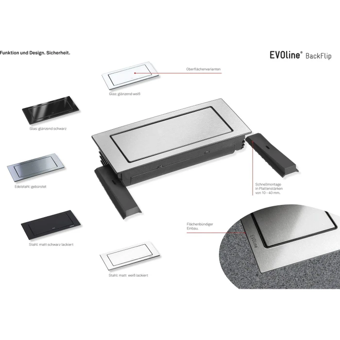 Schulte EVOLine BackFlip Cuisine, 2-fach, 1x USB-C, 2.5m, edelstahl gebürstet