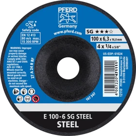 Pferd E 100-6 SG STEEL/16.0 Schleifscheibe, 100x6.3x16mm, 10 Stück