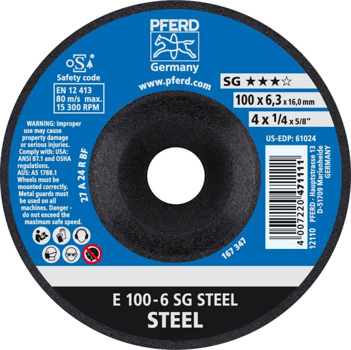 Pferd E 100-6 SG STEEL/16.0 Schleifscheibe, 100x6.3x16mm, 10 Stück