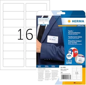 Herma Namensetiketten Acetatseide, 88.9x33.8mm, ablösbar, weiß, 10 Blatt (160 Etiketten)