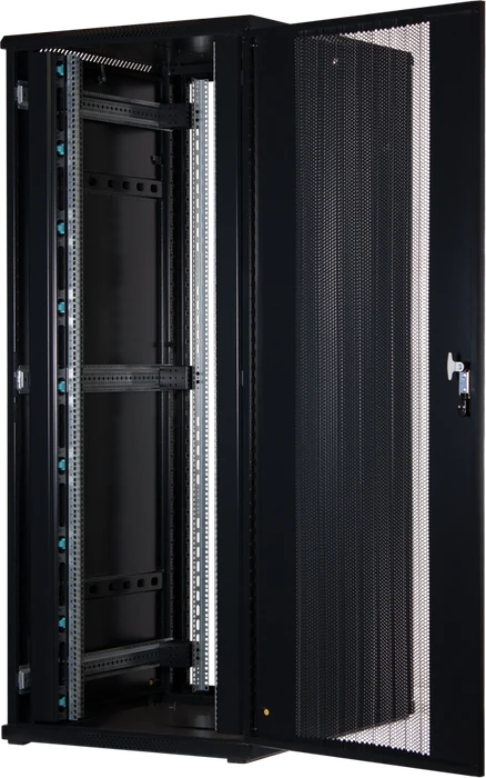 Rockstable 19" Serverschrank 42HE, Gitternetztür, IP2X, schwarz, 1000mm tief