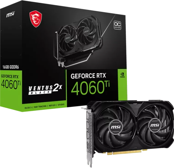 MSI GeForce RTX 4060 Ti Ventus 2X Black 16G OC, 16GB GDDR6, HDMI, 3x DP
