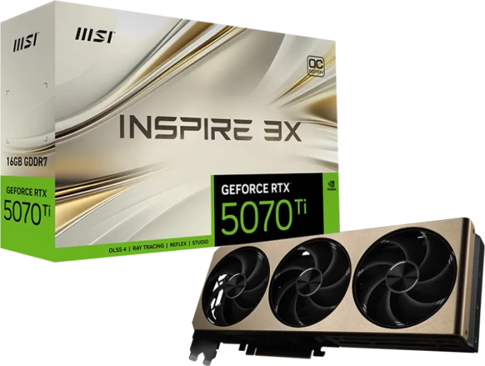 MSI GeForce RTX 5070 Ti 16G Inspire 3X OC Plus, G507T-16I3CP, 16GB GDDR7, HDMI, 3x DP