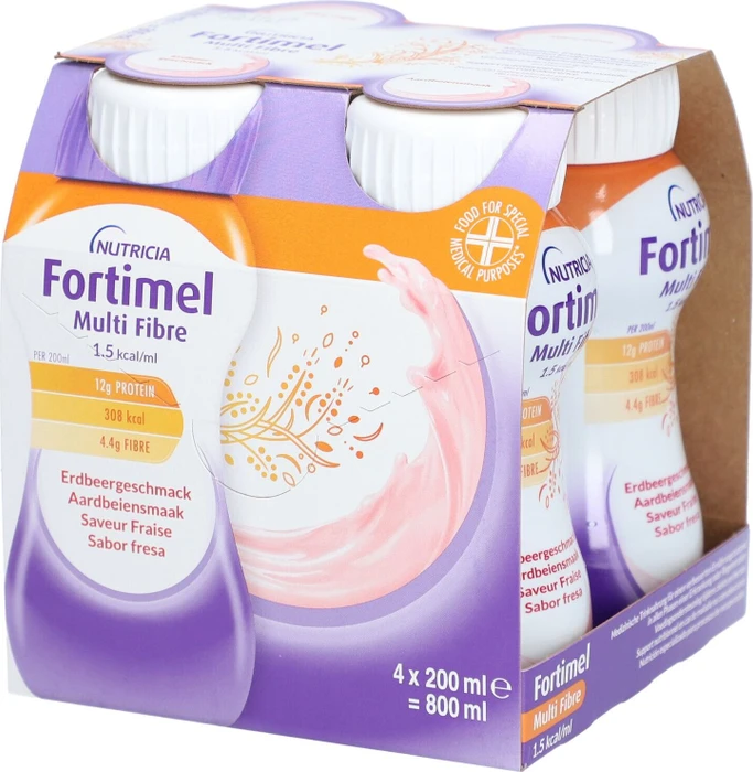 Fortimel Energy Multi Fibre Trinknahrung Erdbeere, 800ml (4x 200ml)