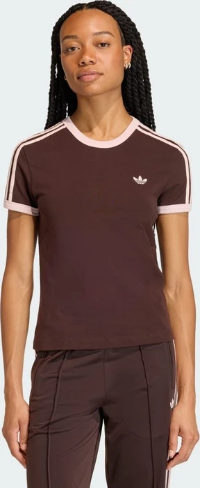 adidas 3-Streifen Slim T-Shirt kurzarm aurora coffee/sandy pink (Damen)