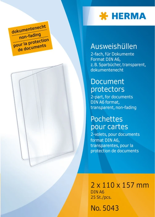 Herma Ausweishülle 2-fach zum Aufklappen für Dokumente, A6, transparent, 25er-Pack