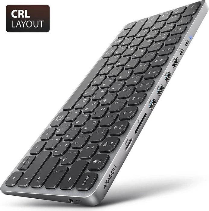 Axagon 9in1 Keyboard Hub, Docking Station mit Tastatur, USB-Hub, Dual-Slot-Cardreader, RU, USB-C 3.0 [Buchse]