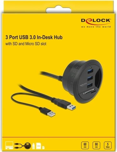 DeLOCK Tisch-Hub, 3x USB-A 3.0, Cardreader, USB-A 3.0 [Stecker]