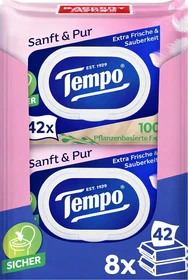 Tempo Sanft & Pur feuchte Toilettentücher, 672 Stück (8x 42 Stück)