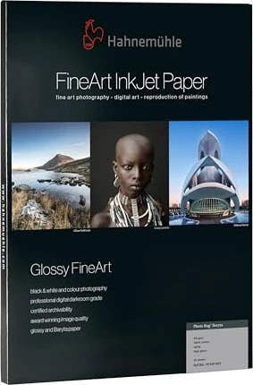 Hahnemühle Digital Glossy FineArt Photo Rag Baryta Fotopapier hochglänzend weiß, A4, 315g/m², 25 Blatt