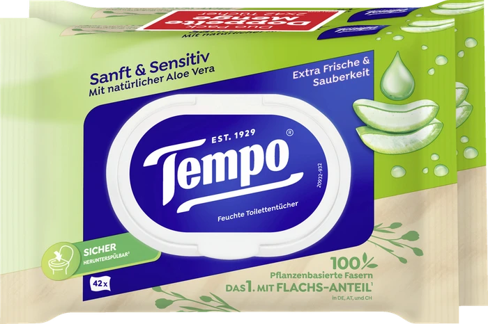 Tempo Sanft & Sensitiv feuchte Toilettentücher, 84 Stück (2x 42 Stück)