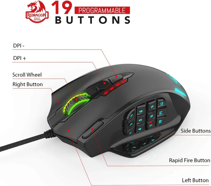 Redragon M908 Impact RGB MMO schwarz, USB