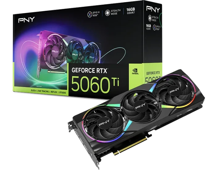 PNY GeForce RTX 5060 Ti Epic-X RGB Triple Fan, 16GB GDDR7, HDMI, 3x DP