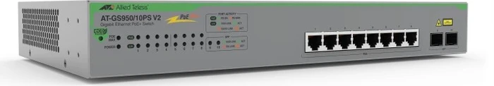 Allied Telesis GS950 Desktop Gigabit Smart Switch, 8x RJ-45, 2x RJ-45/SFP, 75W PoE+