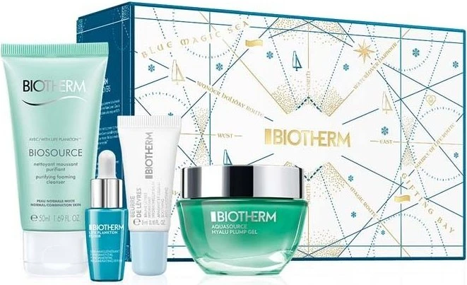 Biotherm Aquasource Hyalu Plump Xmas Gesichtsgel 50ml + Reinigungsschaum 50ml + Serum 7ml + Lippenpflege 5ml Geschenkset