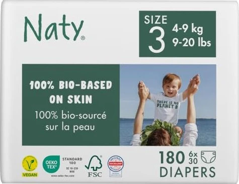 Naty Eco by Naty Gr.3 Einwegwindel, 4-9kg, 180 Stück (6x 30 Stück)
