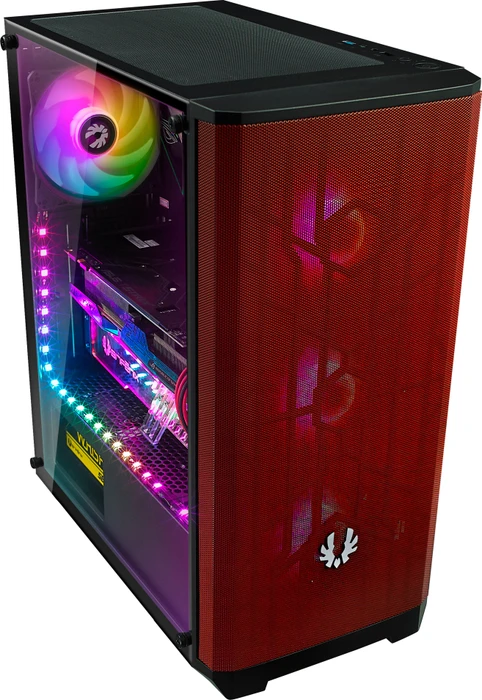 BitFenix Nova Mesh SE TG 4ARGB, schwarz/rot, inkl. 4x Lüfter, Lüfter LED RGB, Glasfenster