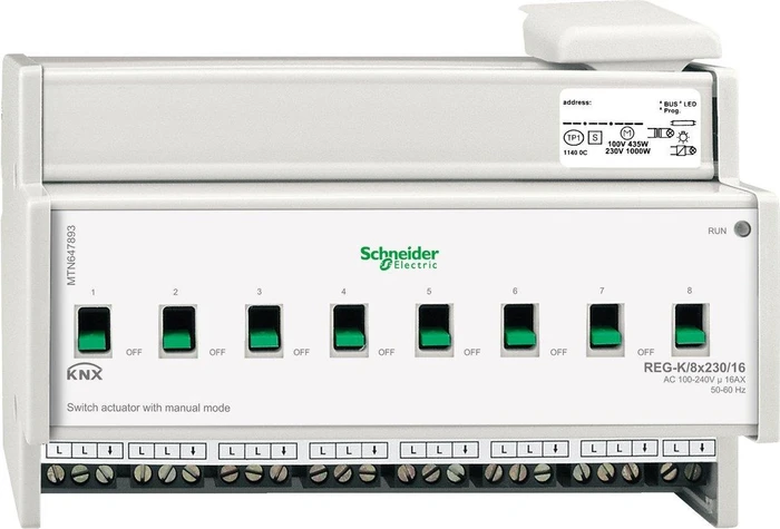 Schneider Electric REG-K/8x230/16 mit Handbetätigung, 16A, 6TE REG, Schaltaktor