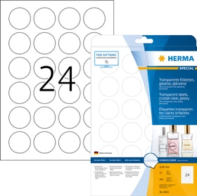 Herma Folienetiketten rund, 40mm, wetterfest, transparent, matt, 25 Blatt (600 Etiketten)