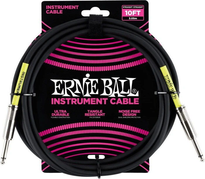 Ernie Ball 10' Straight/Straight Instrument Cable Black