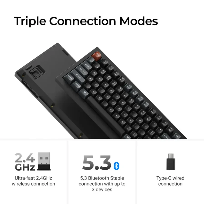 Keychron V5 Ultra 8K Wireless, 96%, schwarz, LEDs RGB, Keychron Silk POM BANANA, USB/Bluetooth, US