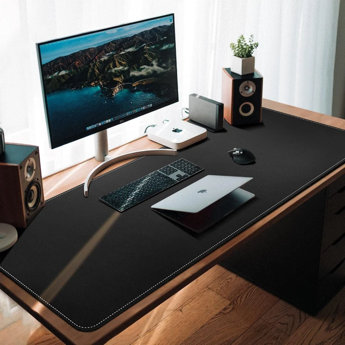Cennbie Schreibtischunterlage Leder, Mauspad XXL, 1700x600mm, schwarz