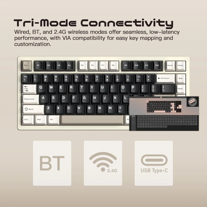 Wobkey Rainy 75 Pro, weiß, LEDs RGB, Kailh Cocoa, USB/Bluetooth, US
