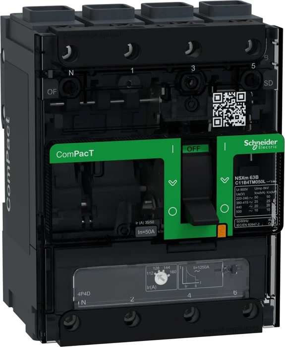 Schneider Electric Kompaktleistungsschalter ComPacT NSXm 50 A mit TM50D 4P/4T 25kA/415V EverLink
