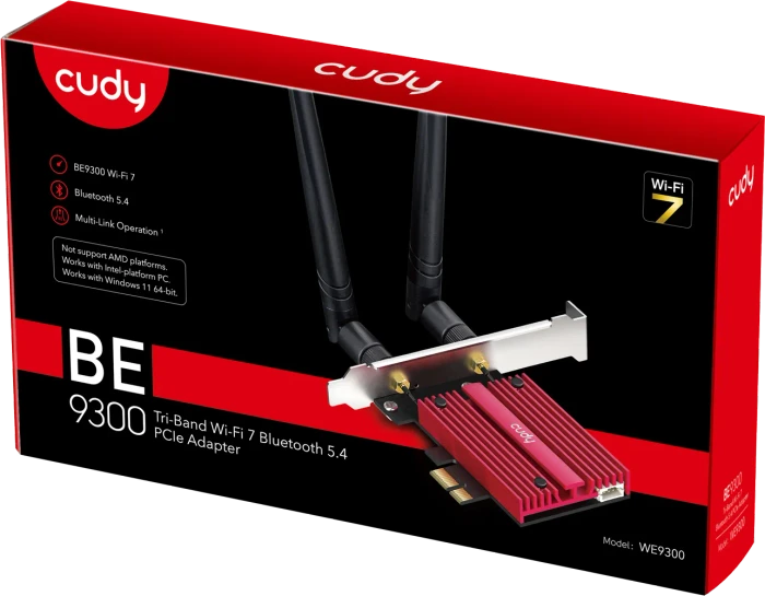 Cudy WLAN-Adapter, Wi-Fi 7, WE9300, BE9300, 2.4GHz/5GHz/6GHz WLAN, Bluetooth 5.4, PCIe x1